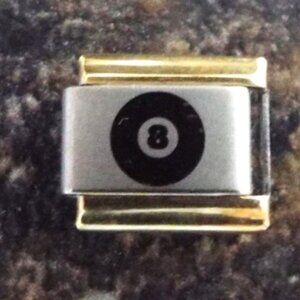 Eight ball laser gold edge 9mm stainless steel italian charm bracelet link new